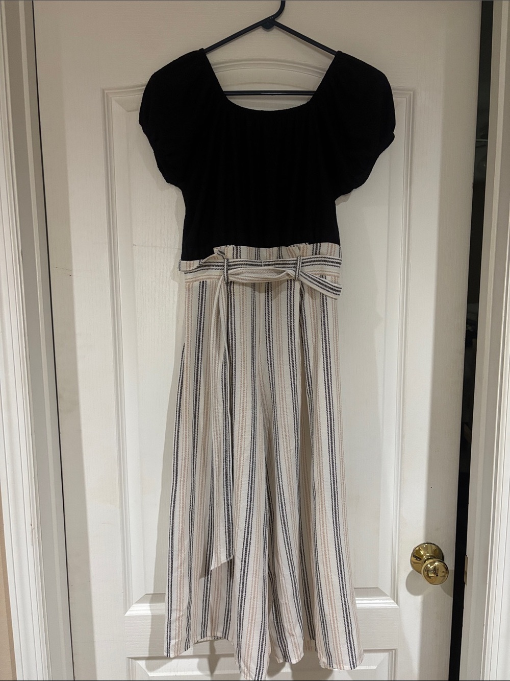 Knitworks Black Top with Cream and Black Striped Maxi Skirt Romper